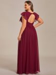 Back Cutout A-Line Pleated Ruffles Sleeve Chiffon Bridesmaid Dress – Burgundy