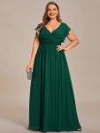 Back Cutout A-Line Pleated Ruffles Sleeve Chiffon Bridesmaid Dress – Dark Green