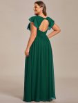 Back Cutout A-Line Pleated Ruffles Sleeve Chiffon Bridesmaid Dress – Dark Green