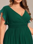 Back Cutout A-Line Pleated Ruffles Sleeve Chiffon Bridesmaid Dress – Dark Green