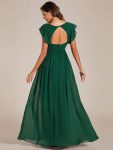 Back Cutout A-Line Pleated Ruffles Sleeve Chiffon Bridesmaid Dress – Dark Green