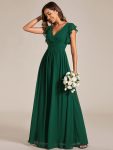 Back Cutout A-Line Pleated Ruffles Sleeve Chiffon Bridesmaid Dress – Dark Green