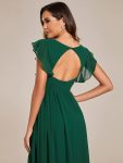 Back Cutout A-Line Pleated Ruffles Sleeve Chiffon Bridesmaid Dress – Dark Green