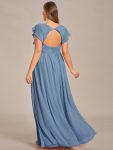 Back Cutout A-Line Pleated Ruffles Sleeve Chiffon Bridesmaid Dress – Dusty Navy