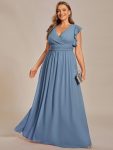 Back Cutout A-Line Pleated Ruffles Sleeve Chiffon Bridesmaid Dress – Dusty Navy