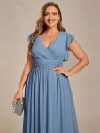 Back Cutout A-Line Pleated Ruffles Sleeve Chiffon Bridesmaid Dress – Dusty Navy