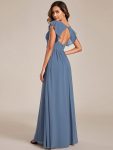 Back Cutout A-Line Pleated Ruffles Sleeve Chiffon Bridesmaid Dress – Dusty Navy