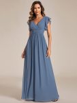 Back Cutout A-Line Pleated Ruffles Sleeve Chiffon Bridesmaid Dress – Dusty Navy