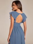 Back Cutout A-Line Pleated Ruffles Sleeve Chiffon Bridesmaid Dress – Dusty Navy