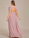 Back Cutout A-Line Pleated Ruffles Sleeve Chiffon Bridesmaid Dress – Dusty Rose