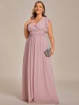 Back Cutout A-Line Pleated Ruffles Sleeve Chiffon Bridesmaid Dress – Dusty Rose