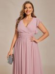 Back Cutout A-Line Pleated Ruffles Sleeve Chiffon Bridesmaid Dress – Dusty Rose