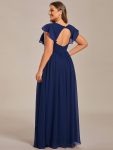 Back Cutout A-Line Pleated Ruffles Sleeve Chiffon Bridesmaid Dress – Navy Blue