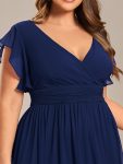 Back Cutout A-Line Pleated Ruffles Sleeve Chiffon Bridesmaid Dress – Navy Blue