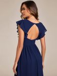 Back Cutout A-Line Pleated Ruffles Sleeve Chiffon Bridesmaid Dress – Navy Blue