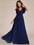 Back Cutout A-Line Pleated Ruffles Sleeve Chiffon Bridesmaid Dress – Navy Blue