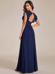 Back Cutout A-Line Pleated Ruffles Sleeve Chiffon Bridesmaid Dress – Navy Blue