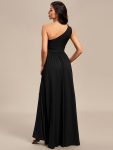 One Shoulder High Front Slit Hollow Out Neckline Bridesmaid Dress – Black