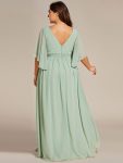 Half Sleeve V-Neck Pleated High Slit A-Line Chiffon Bridesmaid Dress – Mint Green