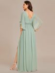 Half Sleeve V-Neck Pleated High Slit A-Line Chiffon Bridesmaid Dress – Mint Green