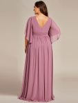 Half Sleeve V-Neck Pleated High Slit A-Line Chiffon Bridesmaid Dress – Purple Orchid