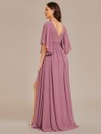 Half Sleeve V-Neck Pleated High Slit A-Line Chiffon Bridesmaid Dress – Purple Orchid