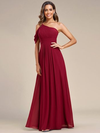 Asymmetrical One-Shoulder Sleeveless Chiffon Bridesmaid Dress - Burgundy