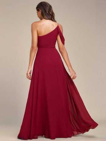 Asymmetrical One-Shoulder Sleeveless Chiffon Bridesmaid Dress - Burgundy