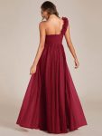 Sweetheart Neckline One Shoulder with Floral Tulle High Slit Bridesmaid Dress – Burgundy