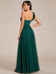 Sweetheart Neckline One Shoulder with Floral Tulle High Slit Bridesmaid Dress – Dark Green