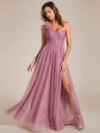 Sweetheart Neckline One Shoulder with Floral Tulle High Slit Bridesmaid Dress – Purple Orchid