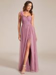 Sweetheart Neckline One Shoulder with Floral Tulle High Slit Bridesmaid Dress – Purple Orchid