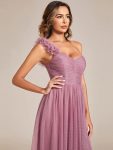 Sweetheart Neckline One Shoulder with Floral Tulle High Slit Bridesmaid Dress – Purple Orchid