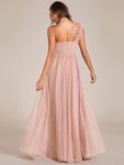 Sweetheart Neckline One Shoulder with Floral Tulle High Slit Bridesmaid Dress – Pink