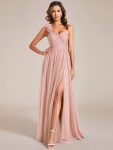 Sweetheart Neckline One Shoulder with Floral Tulle High Slit Bridesmaid Dress – Pink