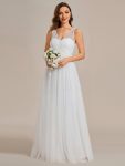 See-Through Shoulder Strap Flower Decoration Tulle Bridesmaid Dress – White