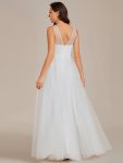 See-Through Shoulder Strap Flower Decoration Tulle Bridesmaid Dress – White