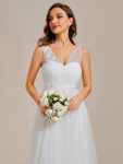 See-Through Shoulder Strap Flower Decoration Tulle Bridesmaid Dress – White