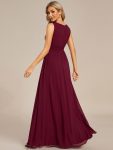 Simple Sleeveless A-line Chiffon Bridesmaid Dress with Hollow Out Detail – Burgundy