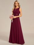 Simple Sleeveless A-line Chiffon Bridesmaid Dress with Hollow Out Detail – Burgundy