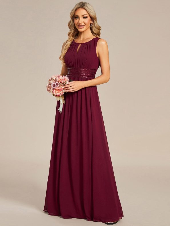 Simple Sleeveless A-line Chiffon Bridesmaid Dress with Hollow Out Detail - Burgundy