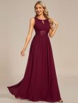 Simple Sleeveless A-line Chiffon Bridesmaid Dress with Hollow Out Detail – Burgundy