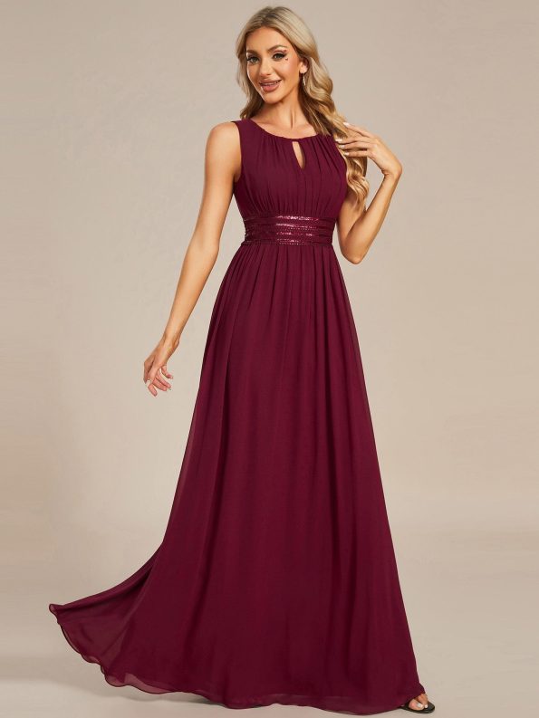 Simple Sleeveless A-line Chiffon Bridesmaid Dress with Hollow Out Detail - Burgundy