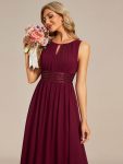 Simple Sleeveless A-line Chiffon Bridesmaid Dress with Hollow Out Detail – Burgundy