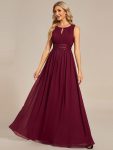 Simple Sleeveless A-line Chiffon Bridesmaid Dress with Hollow Out Detail – Burgundy