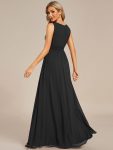 Simple Sleeveless A-line Chiffon Bridesmaid Dress with Hollow Out Detail – Black