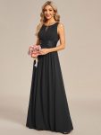 Simple Sleeveless A-line Chiffon Bridesmaid Dress with Hollow Out Detail – Black