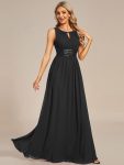 Simple Sleeveless A-line Chiffon Bridesmaid Dress with Hollow Out Detail – Black