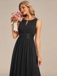 Simple Sleeveless A-line Chiffon Bridesmaid Dress with Hollow Out Detail – Black