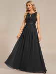 Simple Sleeveless A-line Chiffon Bridesmaid Dress with Hollow Out Detail – Black